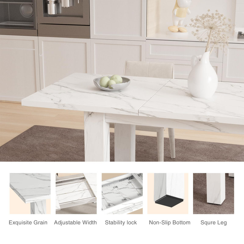 Rectangular Extendable Dining Table, White