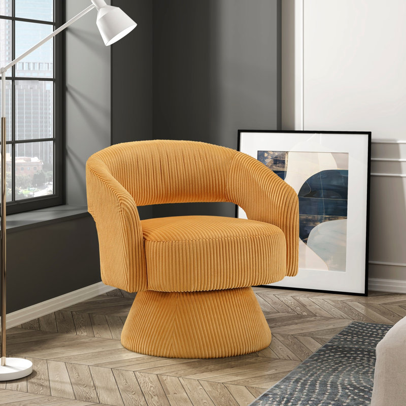 Chaise en velours côtelé de luxe jaune avec fonction pivotante, fabrication en bois massif, sièges pour décor de chambre à coucher pivotant moderne, structure, meubles de salon