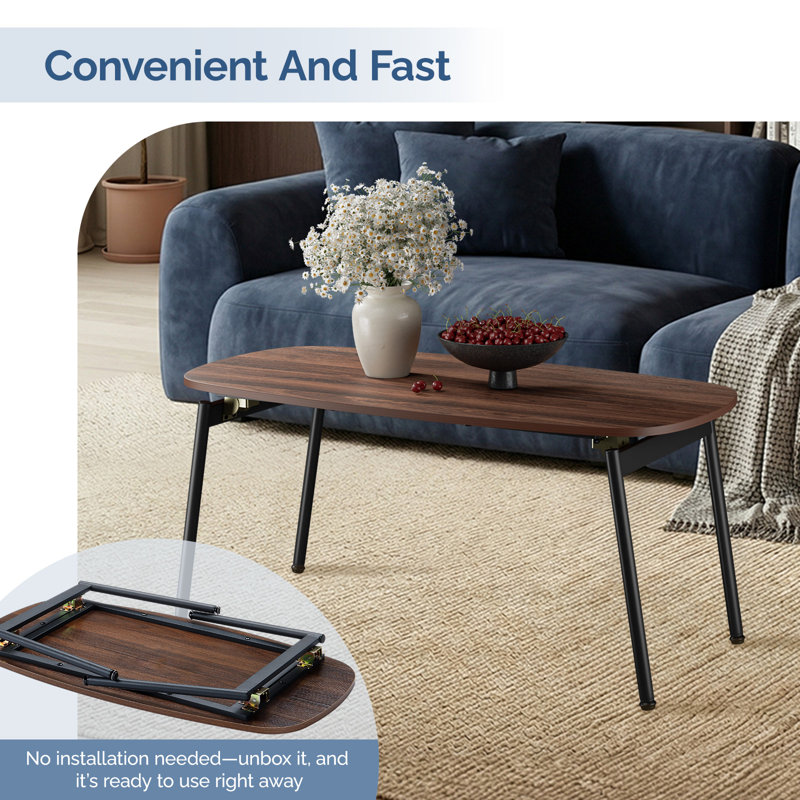 Table basse pliable en bois sans assemblage pour le salon, Brun, H 17,7 po x L 31,5 po x l 19,7 po
