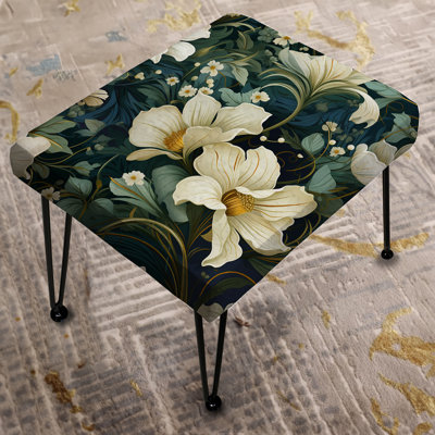 Green And Beige Wines Flowers - Floral Rectangle Ottoman