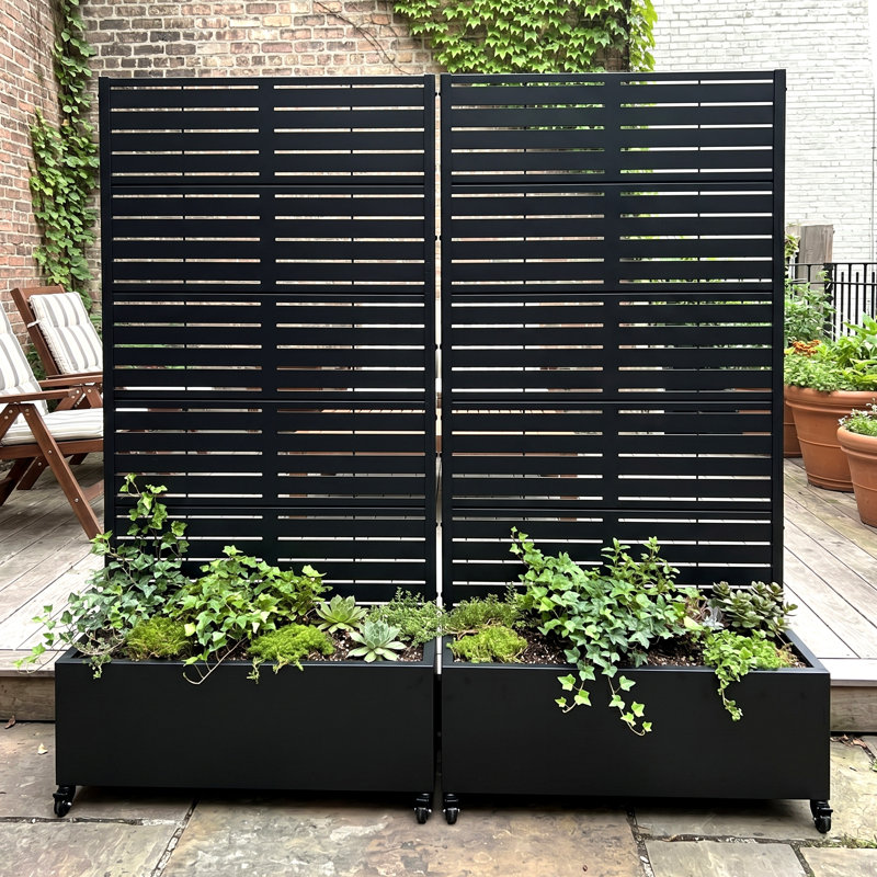 Outdoor Metal Planter Box Raised Garden Beds with Trellis, 73" H x 35" W x 16" D, Black