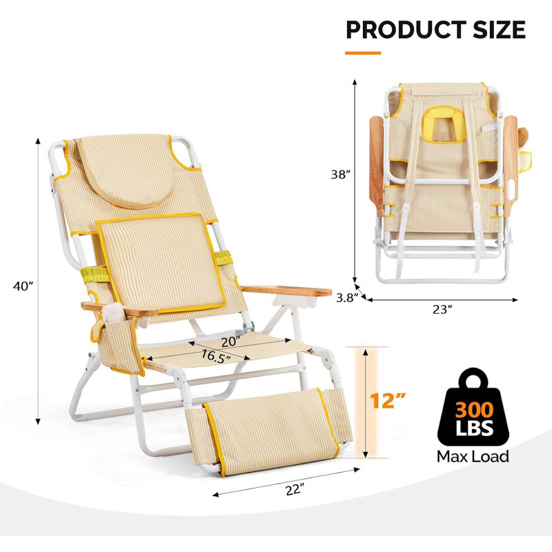 Aluminum Folding Beach Chair With Cup Holder(Set Of 1), Yellow