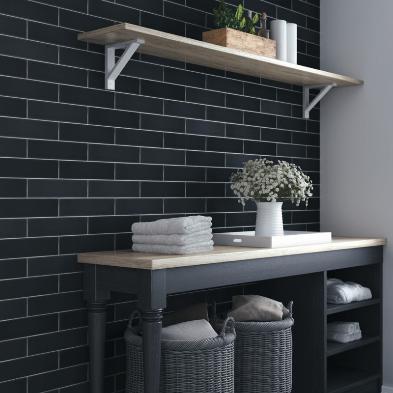 Love Note 3" x 12" Ceramic Wall Tile, Charcoal