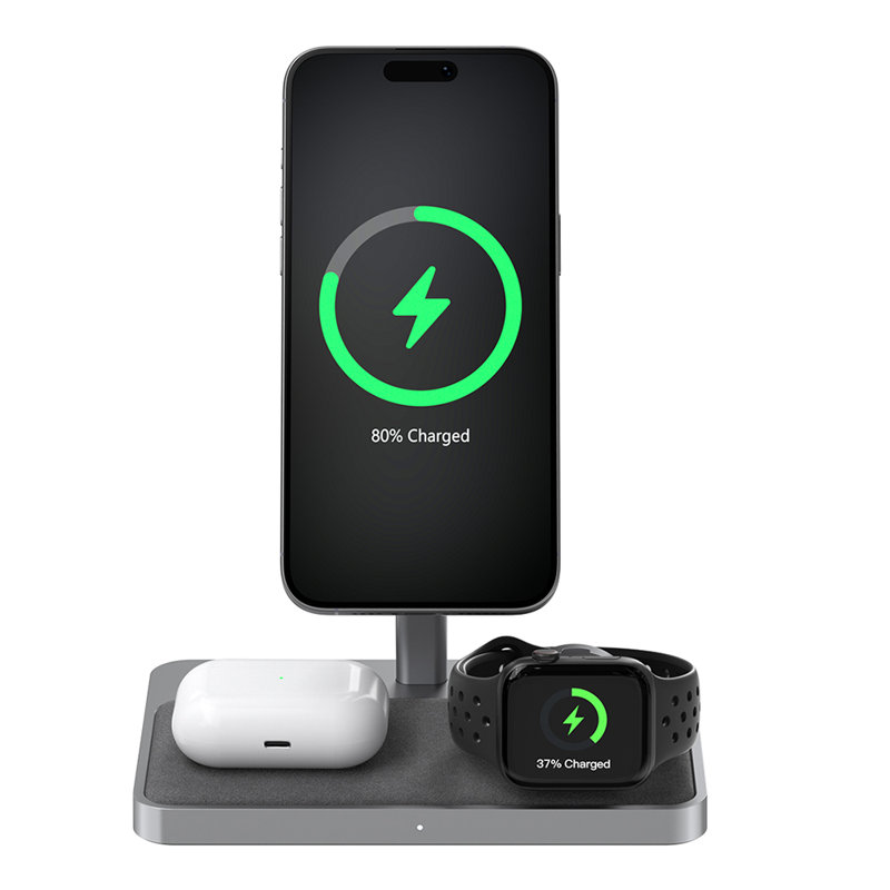 Support de charge magnétique sans fil 3-en-1 Zike Z557c Qi2 - charge rapide de 15 W, compatible Magsafe, mode veille avec protection à 8 couches et base anti-secousse