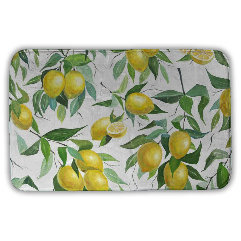 Lemon pattern Bath Mat with Non-Slip Backing - Quick Dry Memory Foam Bathroom Rug - Absorbent - Modern Plush Spa-Style - Machine Washable