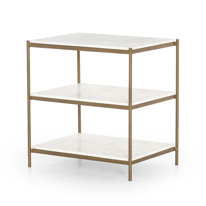 Feltault Nightstand, Antique Brass/White