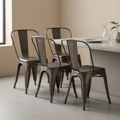  Ensemble de 4 tabourets de bar modernes en métal avec dossier amovible, pieds en caoutchouc et conception ergonomique, gris pistolet