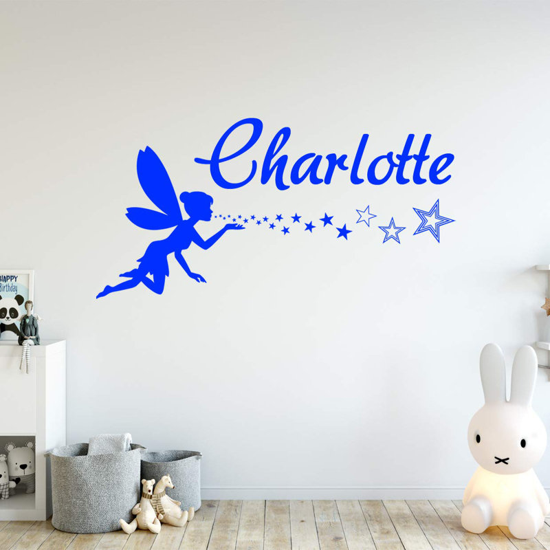 Décalcomanie murale personnalisable nom personnalisé fée, H 22 po x l 44 po, Bleu