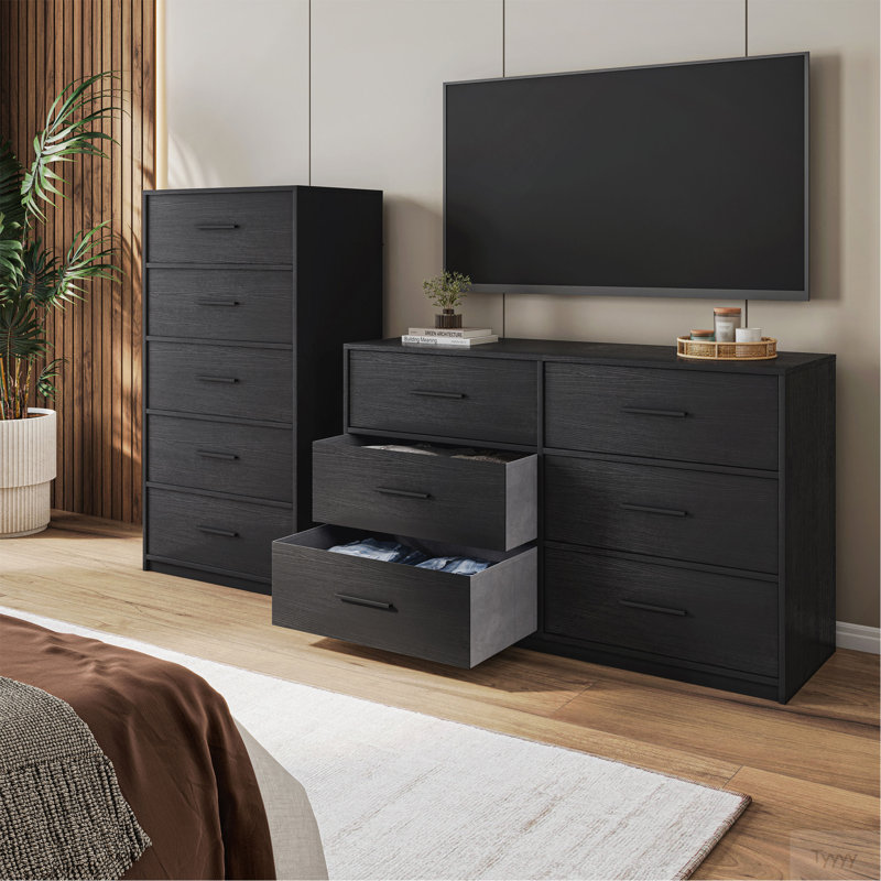 6-Drawer Dresser With Large Fabric Drawers, Black, Black