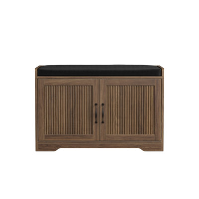 Banc à chaussures de 31,5 pouces, banc de rangement pour porte d'entrée avec portes doubles et revêtement confortable, convenant aux couloirs et aux entrées.