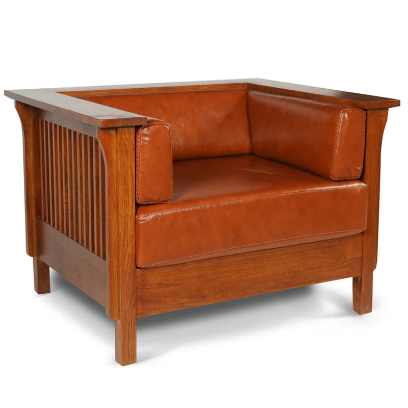 Fauteuil en cuir fleur l 42 po Elroy, Cuir véritable brun roux