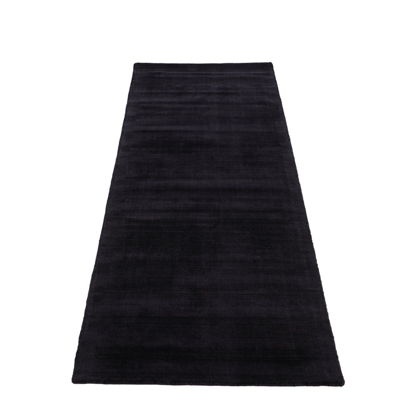 Ava Handmade Viscose Silky Solid Soft Black Rug, Runner 75 x 200cm