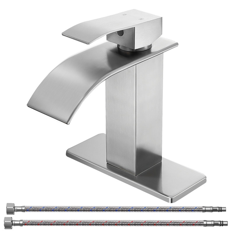 KEBOO Waterfall Bathroom Single-Hole Bathroom Faucet, Brushed Nickel