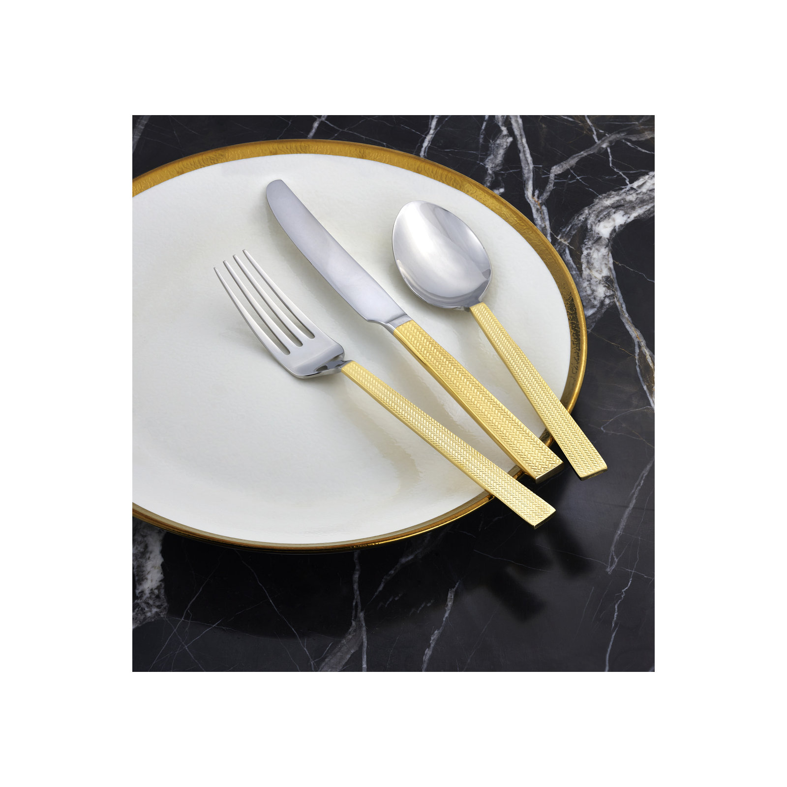 Herringbone 20 Piece 18/10 Stainless Steel Flatware Set, Gold