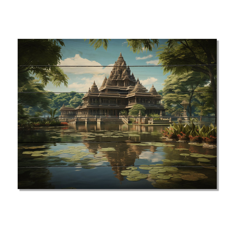 Temple indien d'art sérénité I sur bois, H 30 po x l 40 po x P 0,78 po