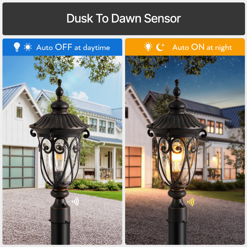 1-Light 23.9"H Hardwired Outdoor Pier Mount Light with Dusk To Dawn Sensor, 23.9" H x 5.7" W x 5.7" D