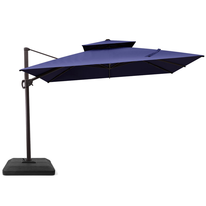 Parasol carré déporté de 3 m x 3 m, base avec contrepoids incluse, Navy Blue
