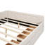Grand lit plateforme tapissier avec chargement USB et 2 tiroirs de rangement, tissu en lin beige