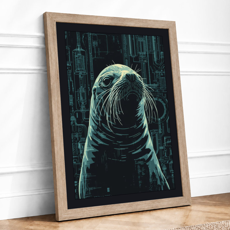 Seal in Circuits Modern - Framed Print, Oak, A4 - 29.7 x 21.0 cm