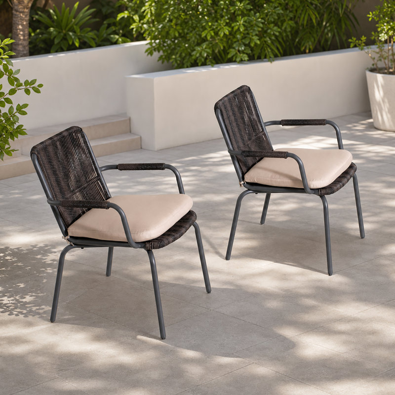 Chaise de patio en métal avec coussins en rotin (ensemble de 2)