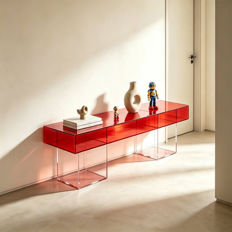 Console rouge en acrylique, H 25,59 po x l 47,24 po x P 13,78 po