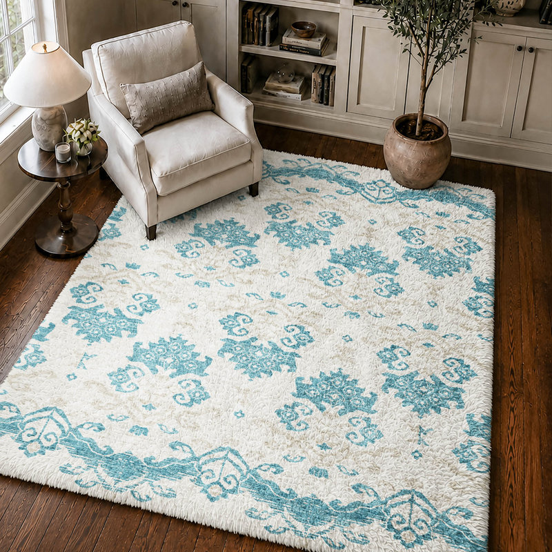Tapis vintage Dream Shag ADS759 lavable à la machine de qualité supérieure, Teal, 8' x 10'