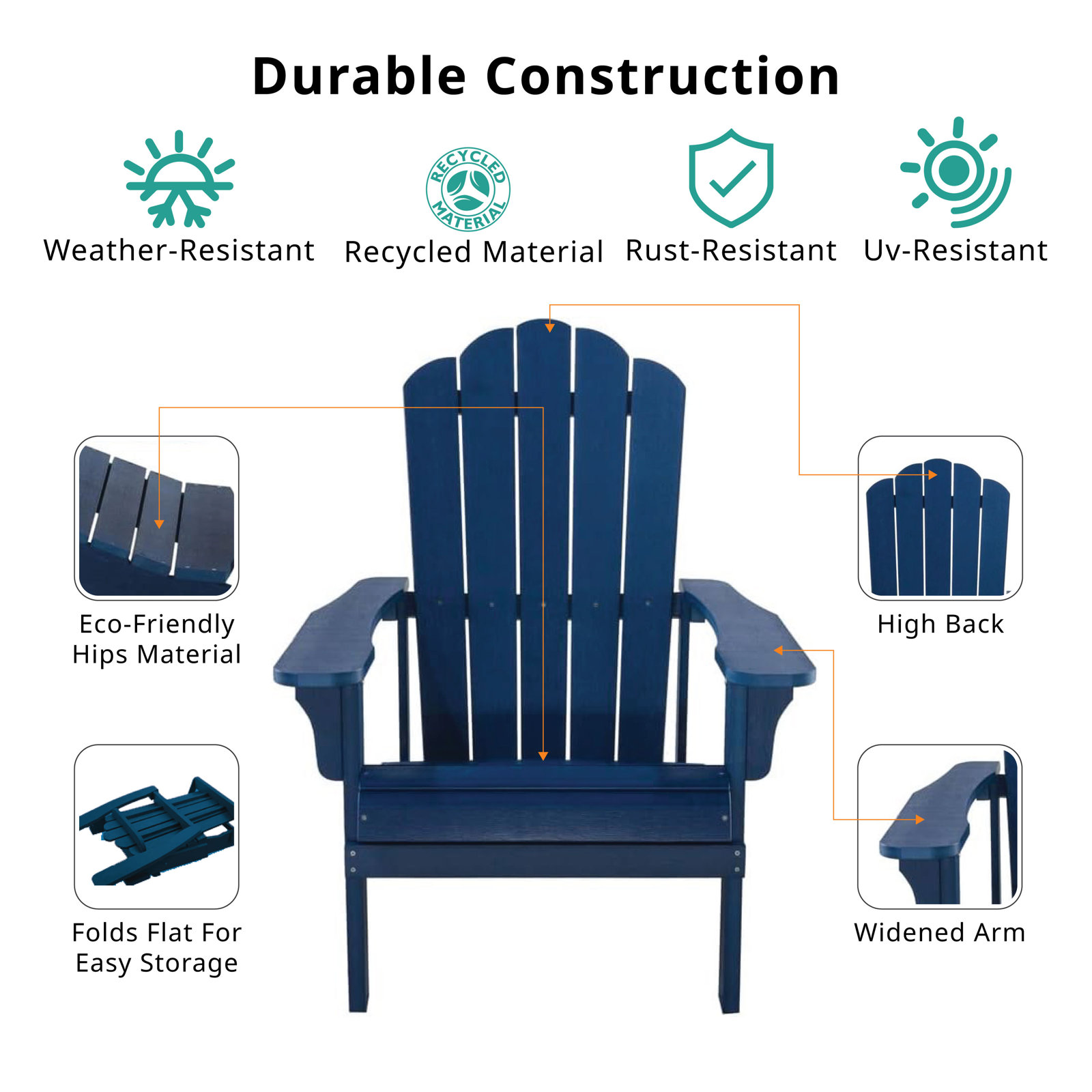 Clarence Outdoor Adirondack Chair, Blue
