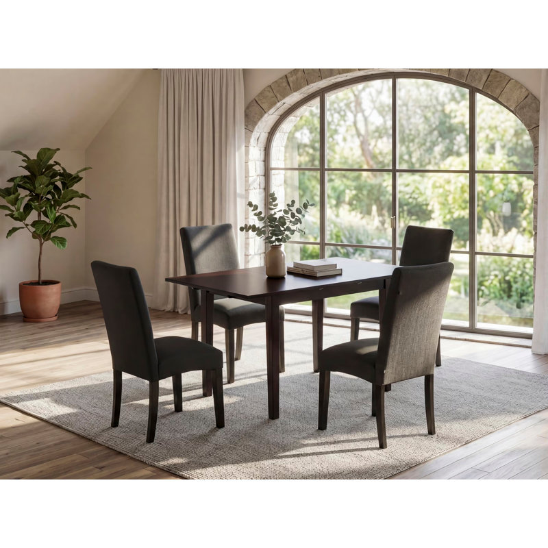 Ensemble de table de salle à manger 5 pièces comprenant une table de salle à manger rectangulaire avec rallonge papillon et 4 chaises Parson en tissu de couleur noire, 32 x 54 po, noir