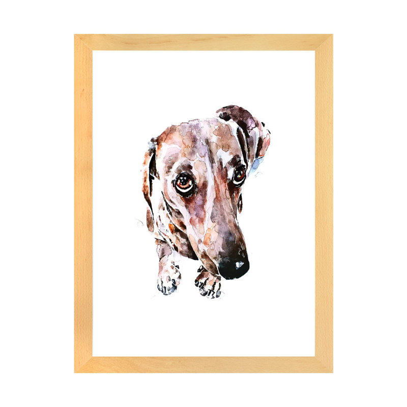 Teckel soulful Eyes par Edwatercolours-impression, Toile avec cadre en bois beige, Blanc, H 24 po x l 16 po x P 1 po