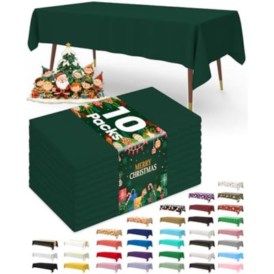 Plastic Table Cloth Disposable 54x108 Inch 10 Pack, Emerald Green