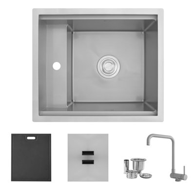 Évier utilitaire encastré à double montage - Évier de préparation à un trou de 20 pouces avec robinet Dura-Tek