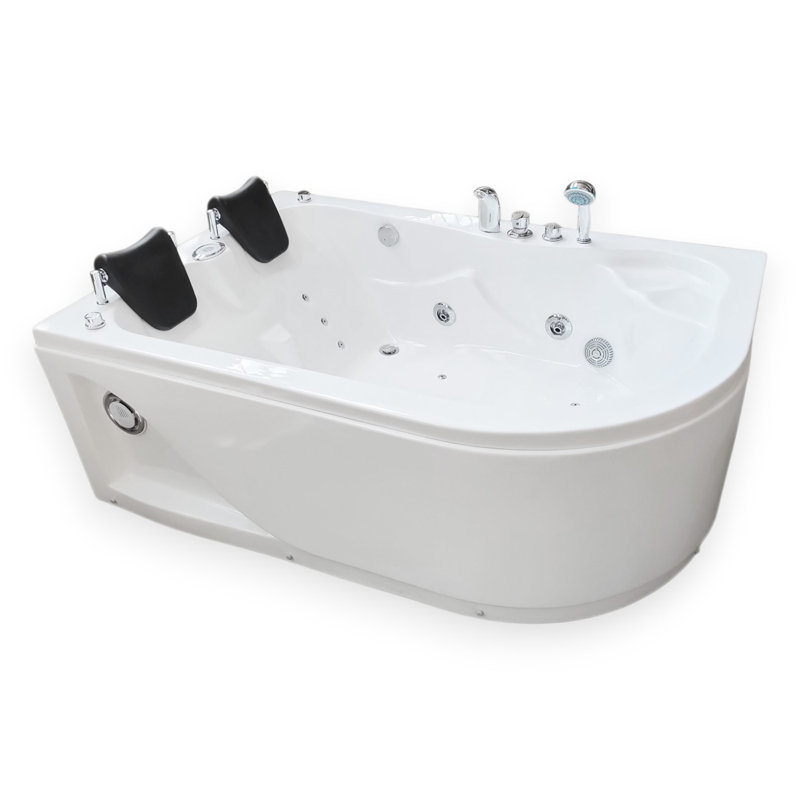 HAVANA 67" x 45" 2-Person White Corner Whirlpool Bathtub with Heater & 15 Jets