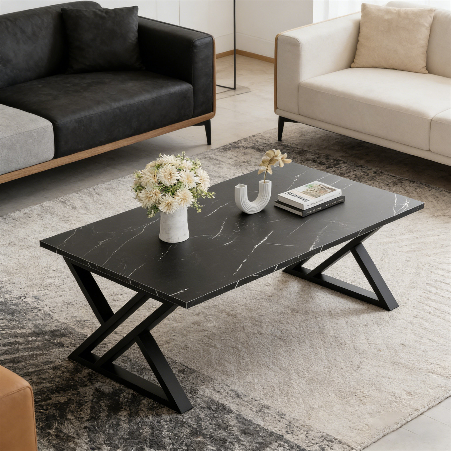 Latitude Run® Sleek Modern Rectangular Coffee Table With Faux Marble ...