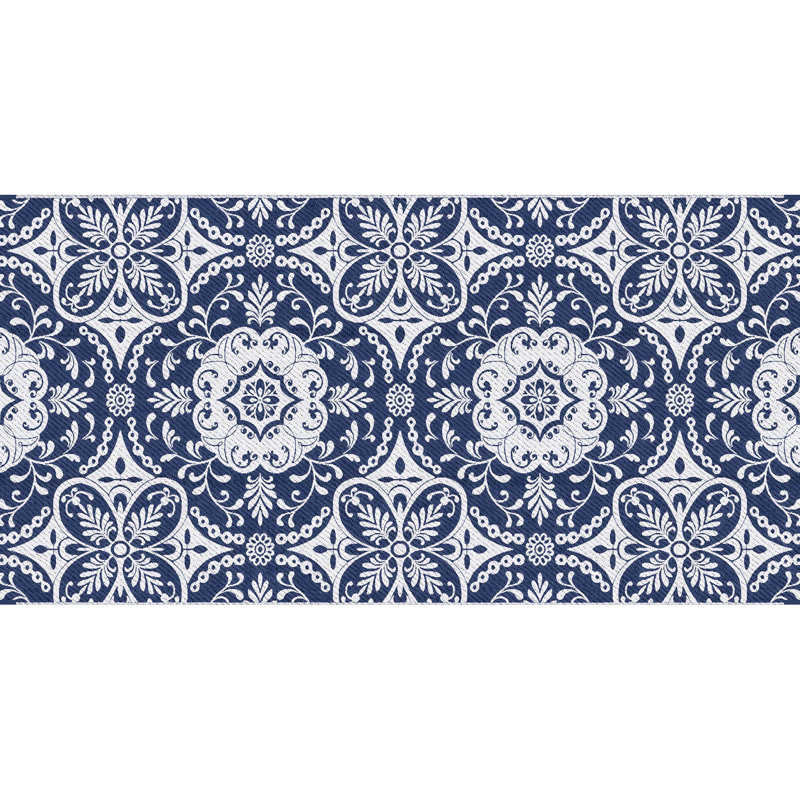 Tapis d'extérieur réversible, 9 pi x 18 pi, tapis de paille en plastique polypropylène imperméable, motif floral bleu et blanc, avec sac de transport pour le camping, le pique-nique, la plage, la cour arrière, la terrasse portative, le camping-car