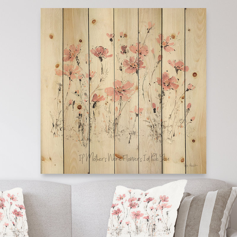 Fleurs sauvages III - Impression traditionnelle sur bois de pin naturel, H 16 po x l 16 po x P 1 po