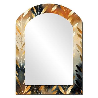 Goldern Gilded Chevron Reverie - Chevron Arch Unique Wall Mirror, Glam Asymmetrical Mirror, Printed Metal Art