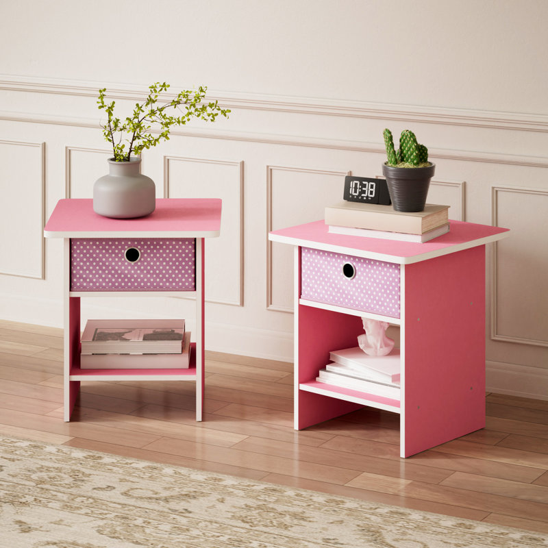 Ensemble de 2 tables de chevet modernes en bois avec tiroir et tablette 15,5 po x 15,5 po x 17,8 po, Rose, Rose