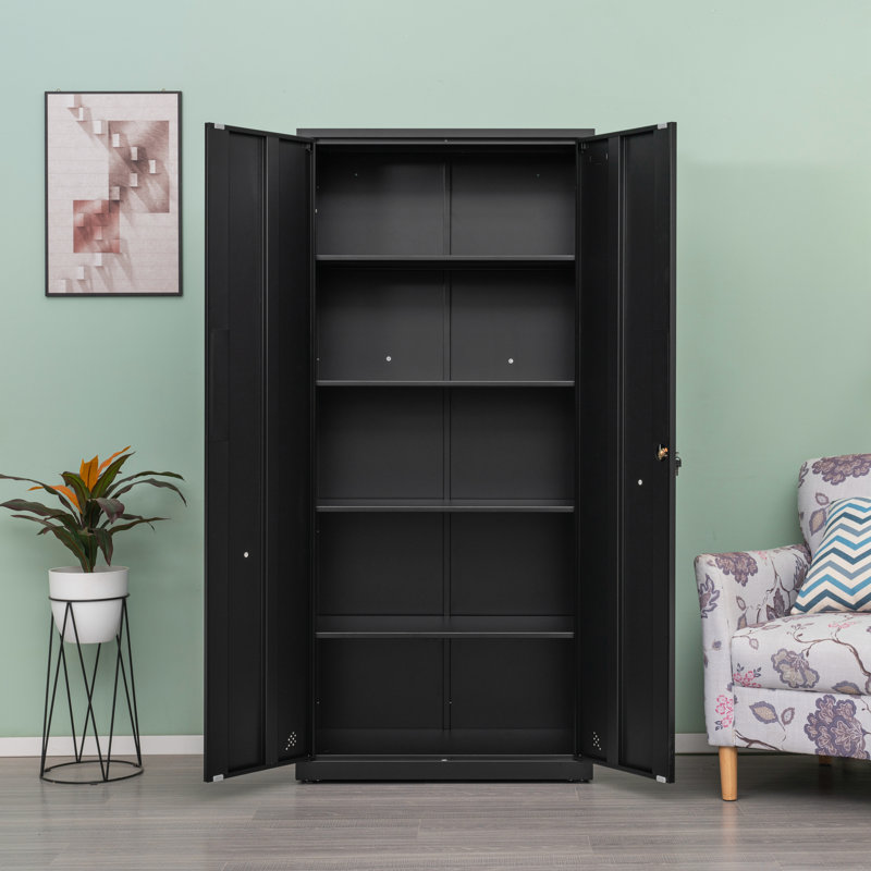 Armoire de rangement haute avec 2 portes et 4 cloisons pour séparer 5 espaces de rangement