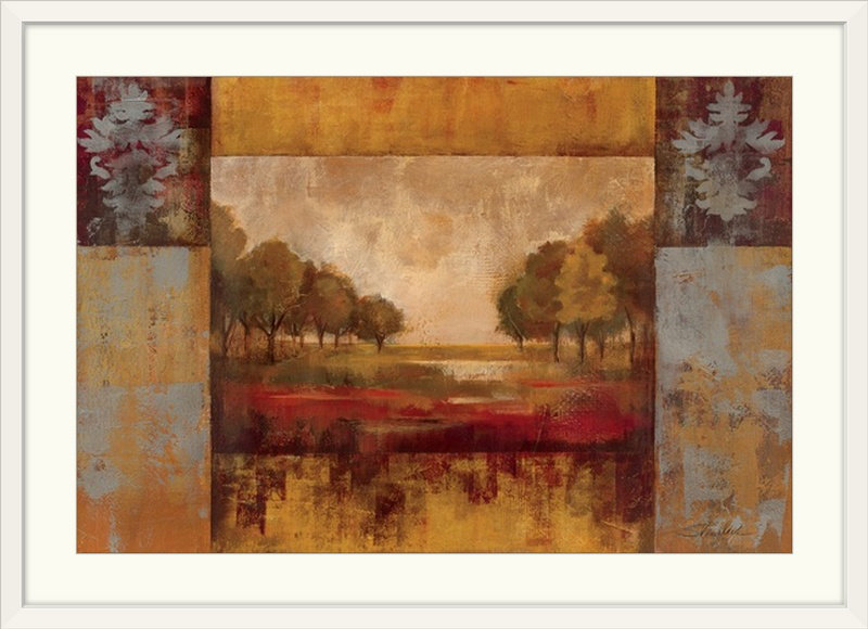 «Landscape in Gold» par Aniessa, reproduction d'art, H 24 po x l 32 po x P 1 po, Cadre blanc