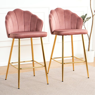 Chaise de bar en velours en forme de coquillage avec pieds en métal doré - pour plusieurs emplacements ergonomiques, spacieux et élégants. Or - pieds. Convient pour un café, un bar ou un restaurant. Ergonomique pour soulager