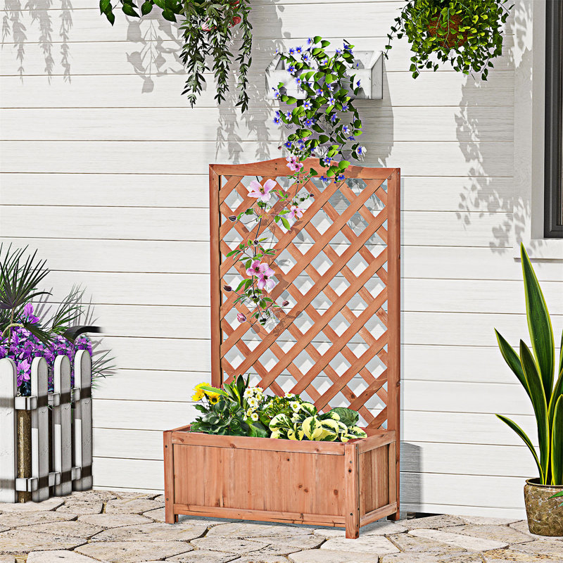 Boîte à fleurs surélevée en bois avec jardin