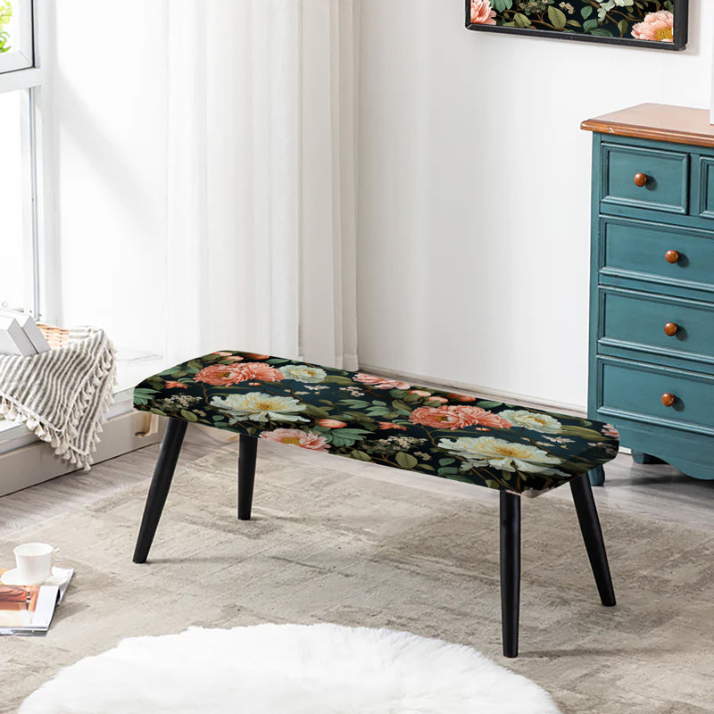 Délice de jardin rose et vert - Banc rembourré floral noir