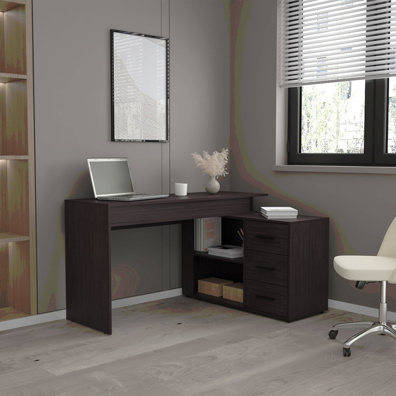 Bureau, 3 tiroirs, 4 pieds, 2 tablettes