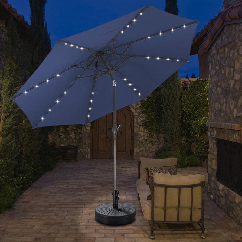 Parasol de marché illuminé 10 pi avec plage 8 côtes, Marine