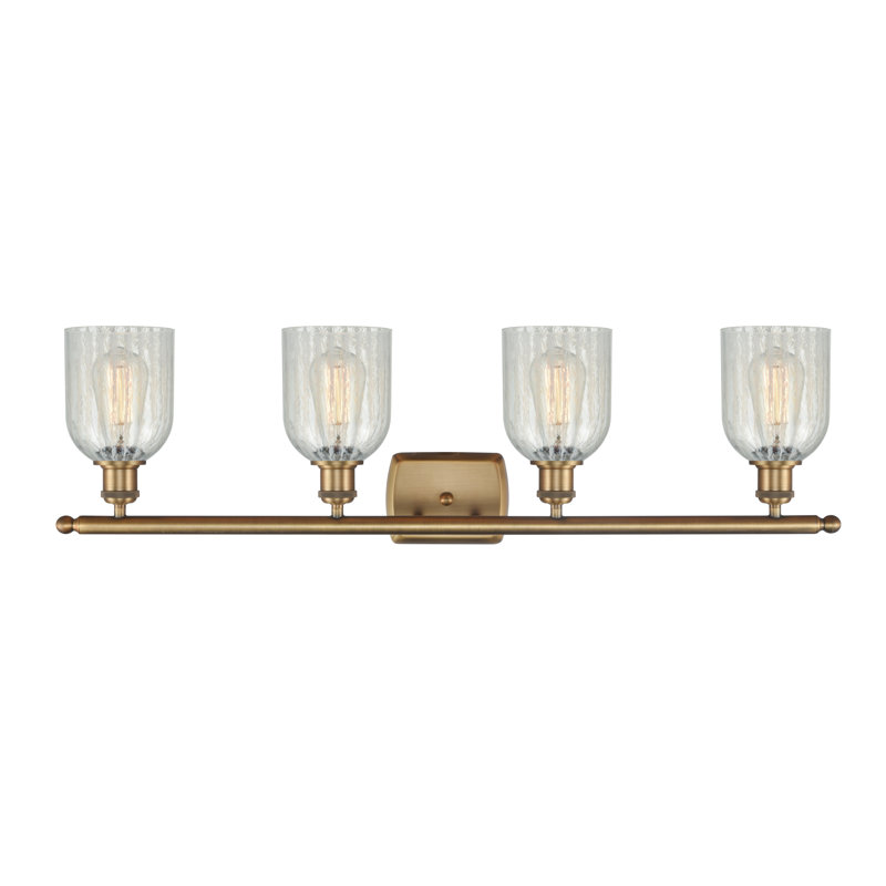 Vella 4 - Light Dimmable Vanity Light, 6 Watt Vinage LED Bulb, Mouchette, Brushed Brass