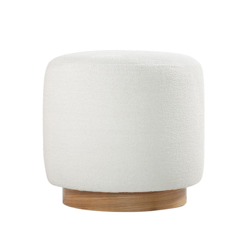 Élégant pouf crème avec pieds en bois, 16,5 po de hauteur x 17,7 po de diamètre | 50% coton / 50% lin, 35 éponges orthopédiques, 2,4 po d'épaisseur | Ajout élégant pour le salon, la chambre à coucher et la décoration intérieure