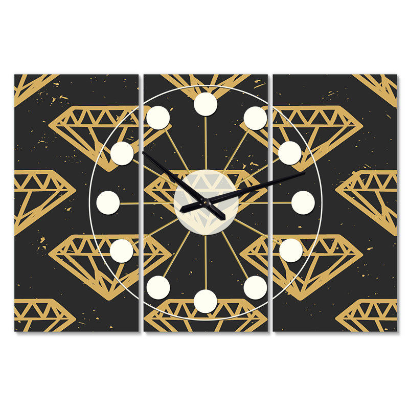 Horloge murale surdimensionnée diamants rétro Mid-Century