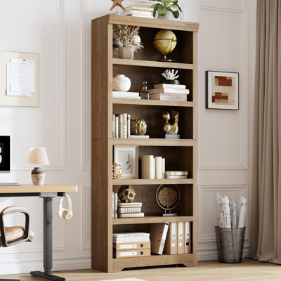Farmhouse Bookshelf, Wood Open Display Bookcase with Adjustable Shelves for Home Office, Living Room & Study