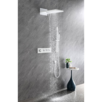 Wall mounted waterfall shower system with hand shower, sliding bar