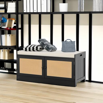 Rattan Entryway Bench With Shoe Storage
